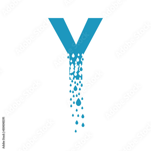 The letter Y dissolves into droplets. Drops of liquid fall out as precipitation. Destruction effect. Dispersion