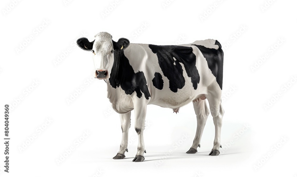 black and white cow on white background