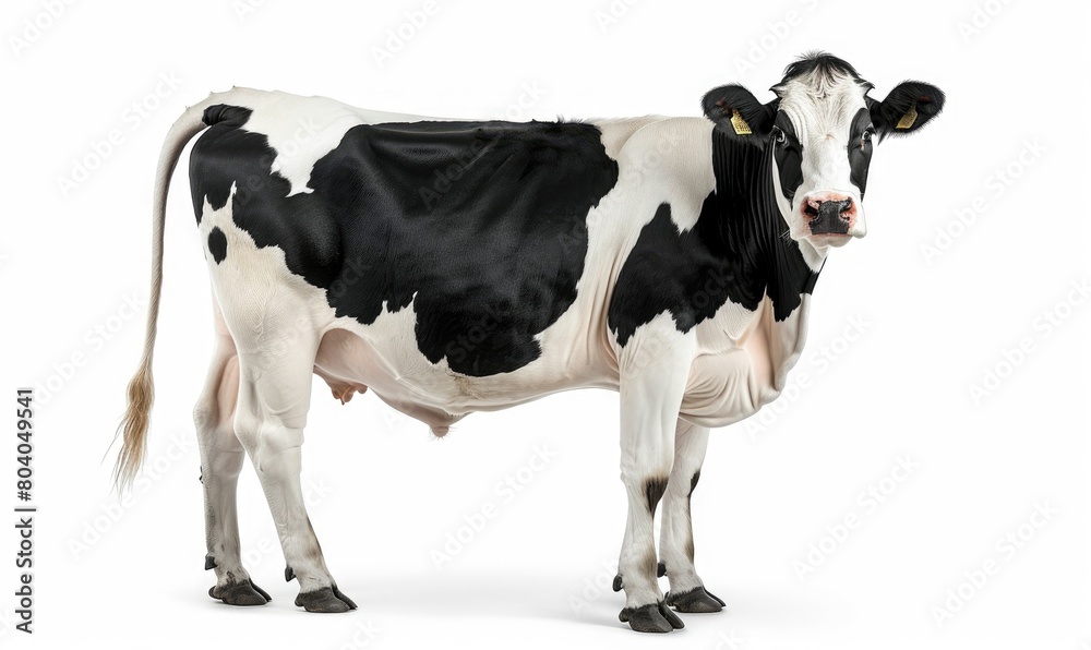 black and white cow on white background