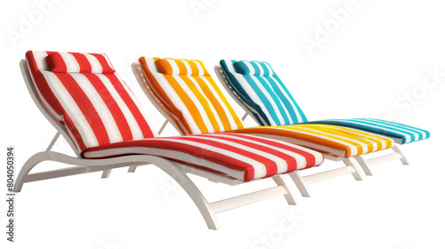 Colored fabric sun lounger with stripes on transparent background. photo