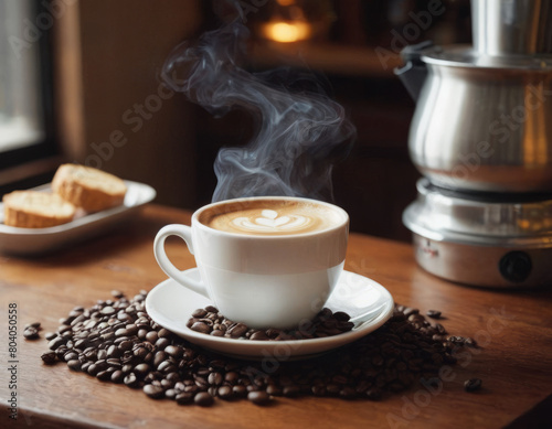 I chicchi di caff   sono come messaggeri dell alba  circondano la tazzina per annunciare la nascita di un nuovo giorno.
