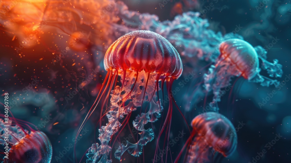 Obraz premium Group of jellyfish in their natural habitat, perfect for marine life concepts