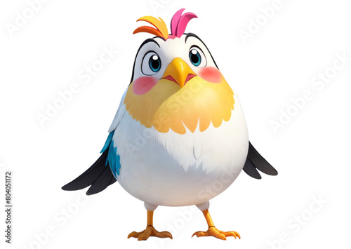 A cartoon bird with a colorful plumage.