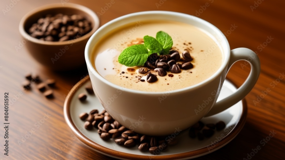 Deliciously frothy coffee with a hint of mint and chocolate Deliciously frothy coffee with a hint of mint and chocolate