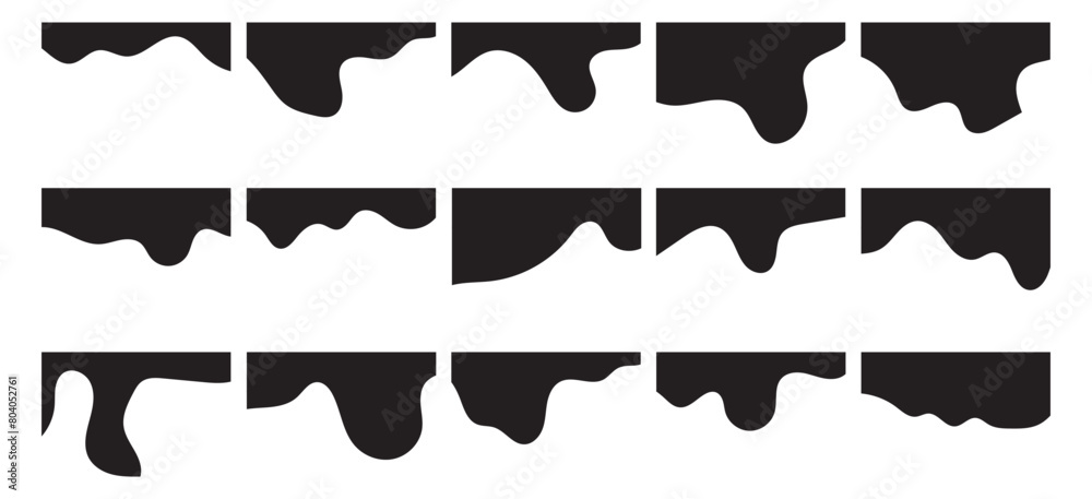 Website border and header set with drops, waves, organic and geometric shapes in black colour. Isolated vector template for website, app, poster, banner. On white background in eps 10. Website border and header set with drops, waves, organic and geometric shapes in black colour. Isolated vector template for website, app, poster, banner. On white background in eps 10.