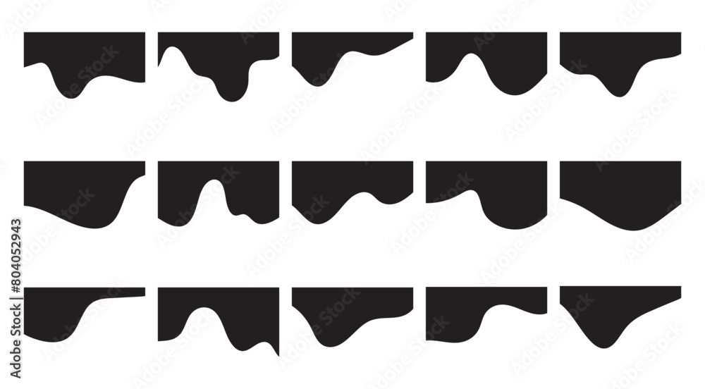 Website border and header set with drops, waves, organic and geometric shapes in black colour. Isolated vector template for website, app, poster, banner. On white background in eps 10. Website border and header set with drops, waves, organic and geometric shapes in black colour. Isolated vector template for website, app, poster, banner. On white background in eps 10.