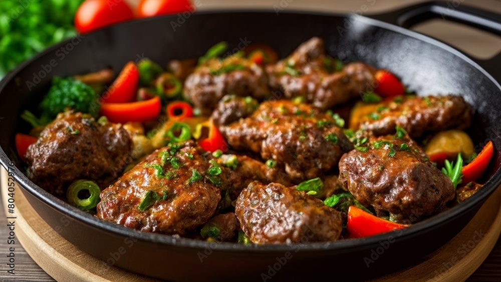 Delicious stirfry with succulent meat and vibrant vegetables Delicious stirfry with succulent meat and vibrant vegetables