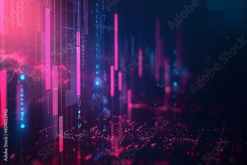 An abstract representation of a cityscape at night, filled with vibrant neon lights and buzzing with urban energy. Generative AI