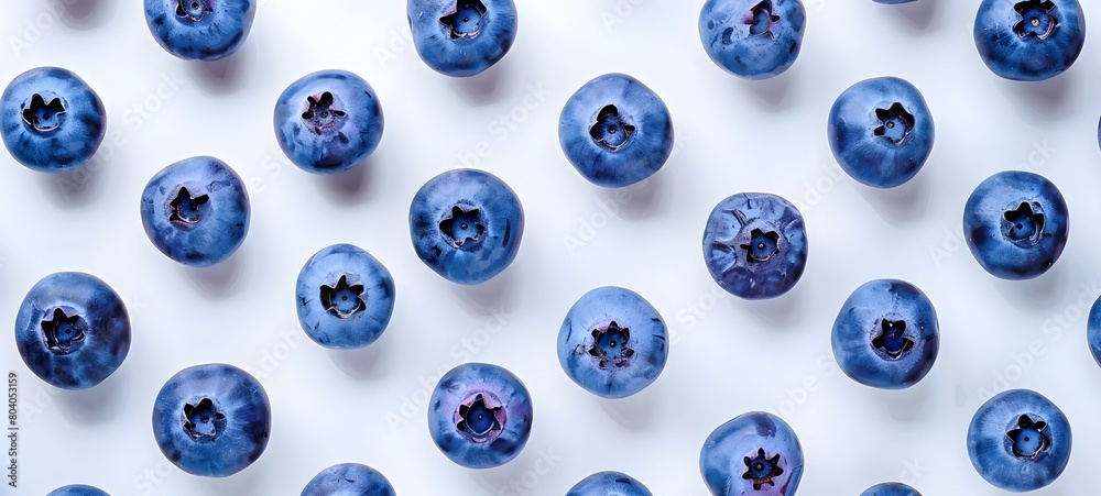 Abundant Fresh Blueberries in Evenly Spaced Arrangement on Plain White Background Abundant Fresh Blueberries in Evenly Spaced Arrangement on Plain White Background