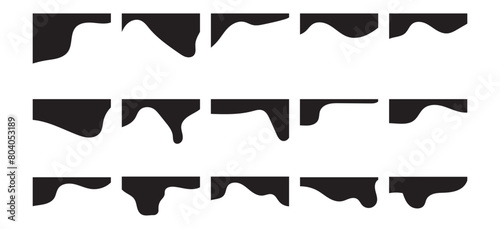 Website border and header set with drops  waves  organic and geometric shapes in black colour. Isolated vector template for website  app  poster  banner. On white background in eps 10.