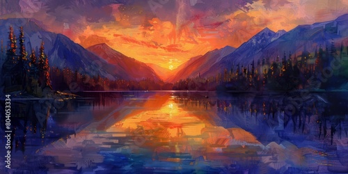 sunset over the mountain lake reflection © Павел Озарчук