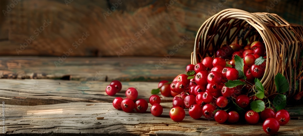 Basket of Fresh Organic Cranberries on Rustic Wooden Table Basket of Fresh Organic Cranberries on Rustic Wooden Table