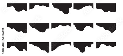 Website border and header set with drops  waves  organic and geometric shapes in black colour. Isolated vector template for website  app  poster  banner. On white background in eps 10.
