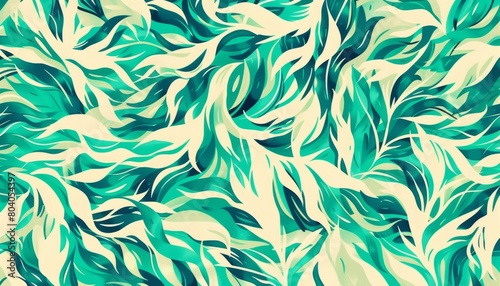 Abstract teal and light green pattern symbolizing chaos. Utilizes negative space  rule of thirds  and a verdant maze aesthetic. Ideal for desktop wallpaper.
