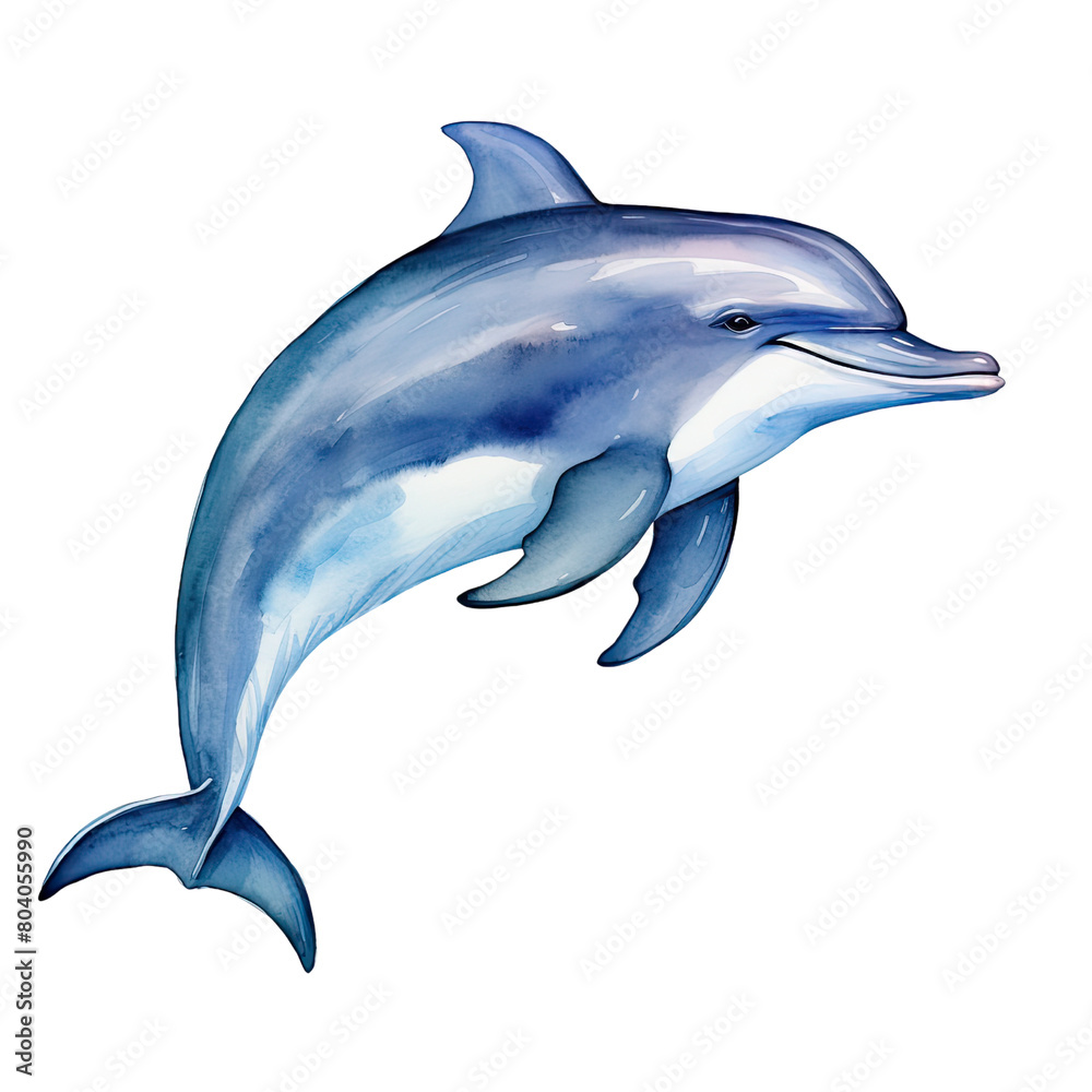 Obraz premium AI-Generated Watercolor Cute Dolphin jumping Clip Art Illustration. Isolated elements on a white background.