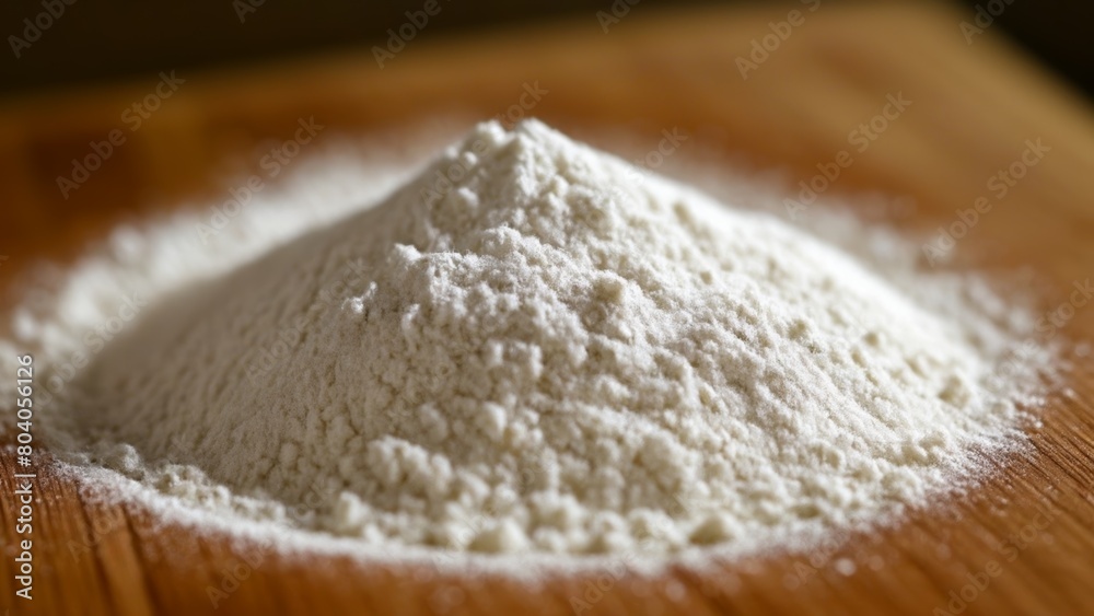 Powdered sugar mound on wooden surface Powdered sugar mound on wooden surface