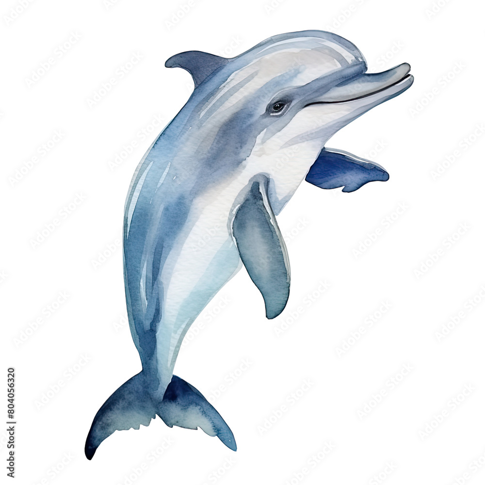 AI-Generated Watercolor Cute Dolphin jumping Clip Art Illustration. Isolated elements on a white background. AI-Generated Watercolor Cute Dolphin jumping Clip Art Illustration. Isolated elements on a white background.