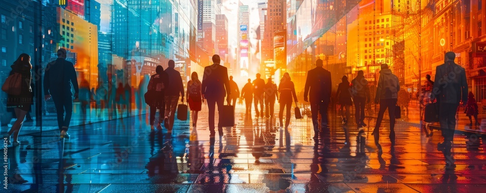 Generative AI image of business people walking in New York Generative AI image of business people walking in New York