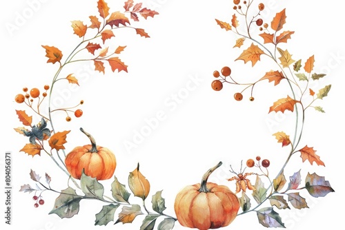 Watercolor painting of autumn leaves and pumpkins  perfect for fall decor