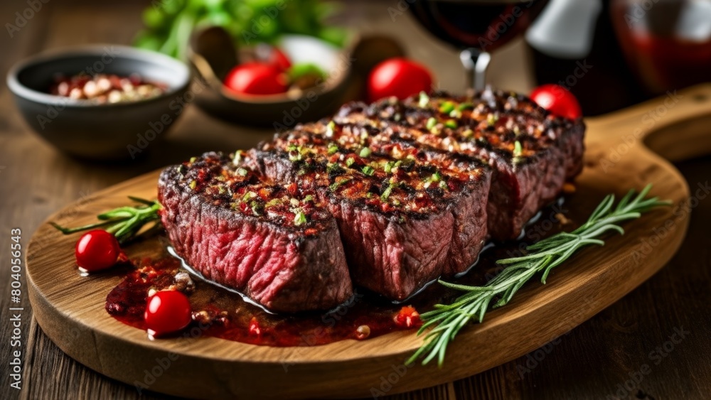 Deliciously grilled steak ready to be savored Deliciously grilled steak ready to be savored