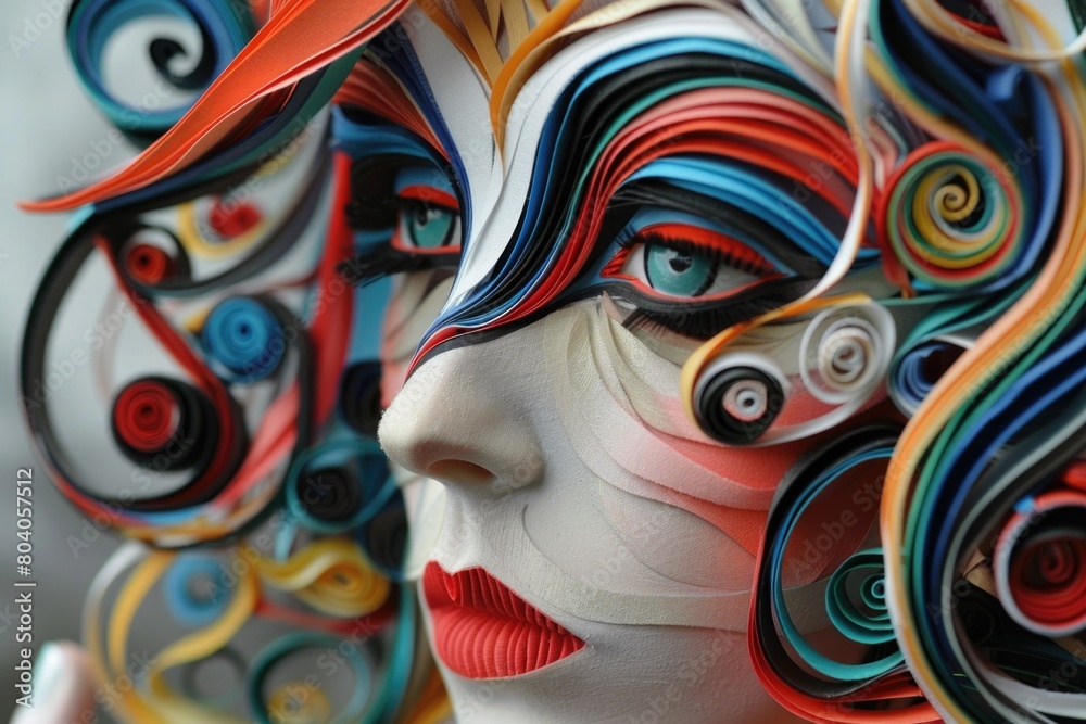 Naklejka premium Close up of a mannequin with vibrant, colorful hair. Ideal for fashion and beauty concepts