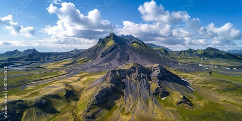 Aerial view of remote volcanic landscape