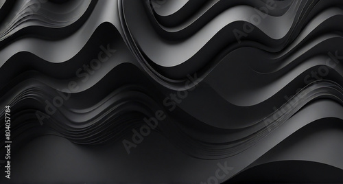 3D Black Wavy Shapes Background 