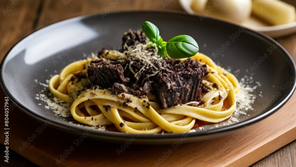  Delicious pasta dish with meat and herbs ready to be savored