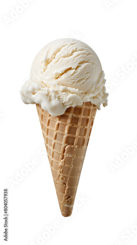 Vanilla Ice Cream on Waffle Cone Transparent Background 