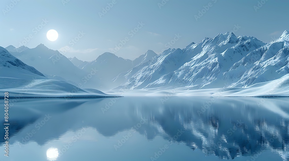 Calm and Reflective Winter: Snowy Mountains and Still Waters