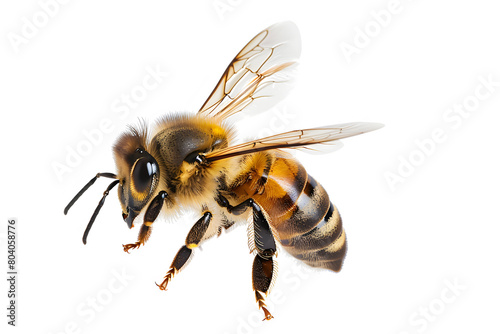 Bee isolated on white background. Apis mellifera. Macro