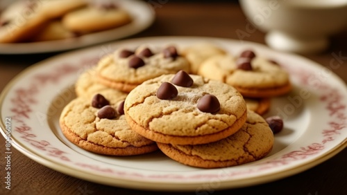  Delicious chocolate chip cookies on a plate ready to be enjoyed