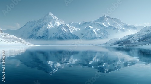 Snowy Mountain Panorama: Calm and Reflective Scene