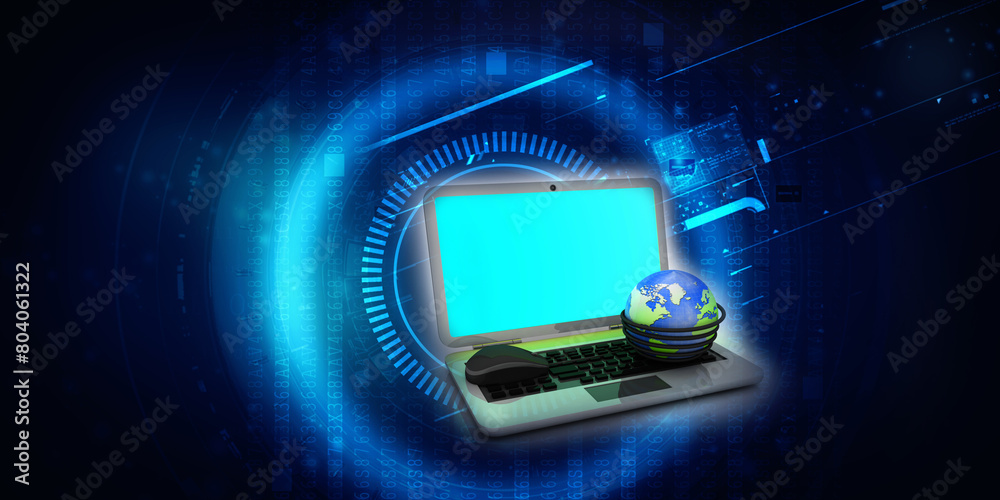 Fototapeta premium 3d rendering globe with mouse in laptop