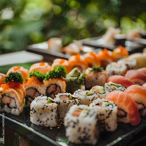 sushi, Chinese food, seafood, fish food, fast food, restaurant food, sushi on a tray, Chinese style sushi, sushi fish, famous seafood dish, sushi with sauce, tasty sushi, delicious sushi