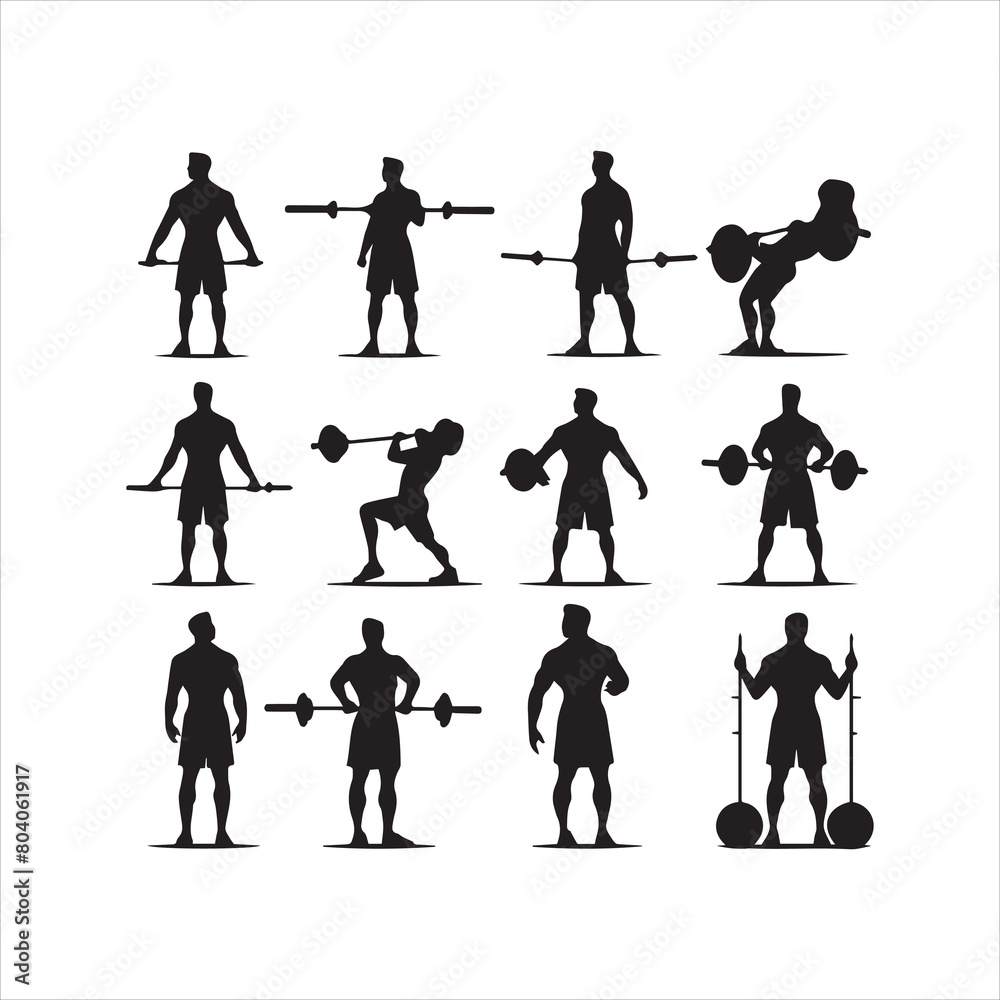 Fototapeta premium Gym workout silhouette collection human fitness vector illustration set Fitness Workout vector