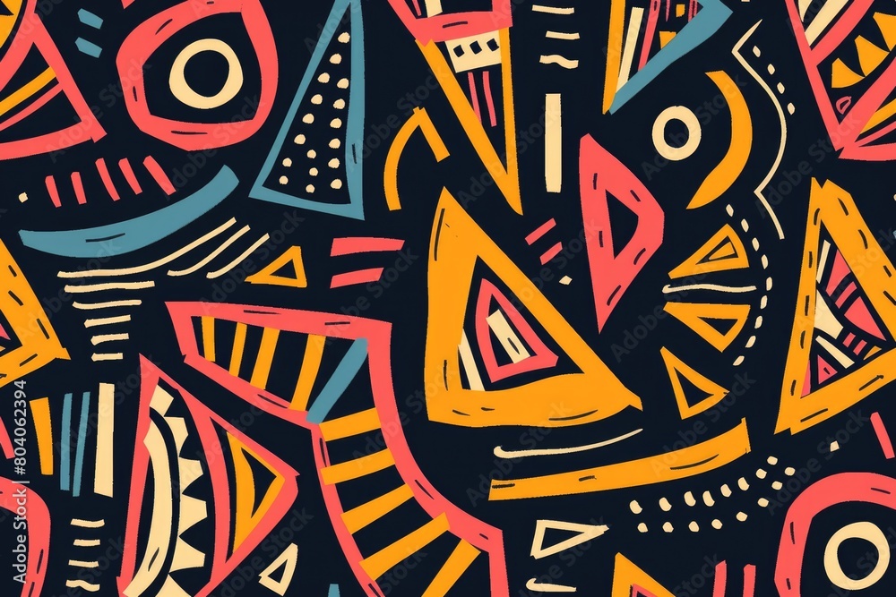 A vibrant pattern of colorful shapes on a black background. Perfect for graphic design projects