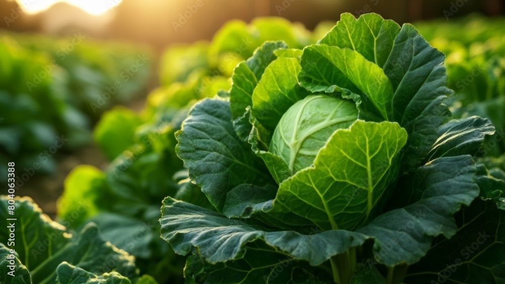  Vibrant green leafy vegetable in sunlight