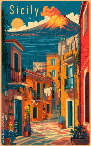 Sicily, Italy Travel Poster design © @ONE Media