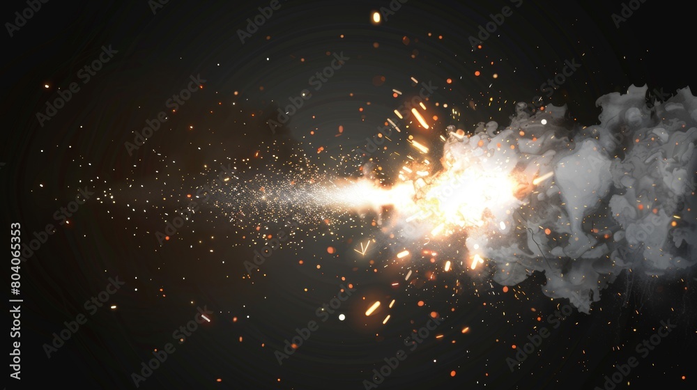 Fire sparks and smoke from metal welding, sparklers, or electric flashes isolated on transparent background. Modern illustration of industrial works with iron.
