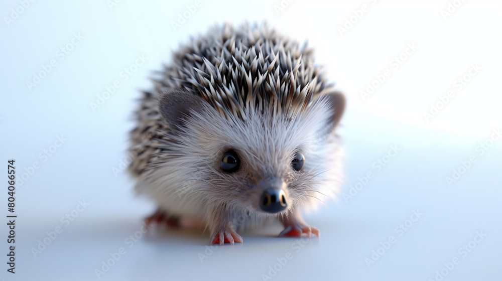 A highly detailed, animated baby hedgehog looking forward with curiosity on a white background. A highly detailed, animated baby hedgehog looking forward with curiosity on a white background.