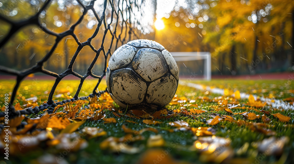 Net Triumph Textured Soccer Game Field with a Ball in Front of the Soccer Goal Net Triumph Textured Soccer Game Field with a Ball in Front of the Soccer Goal