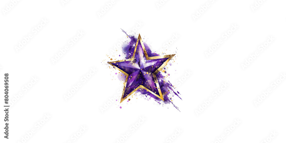 Obraz premium A purple and gold star with glitter on a white background
