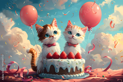 Fondo de pantalla de feliz cumpleaños con lindos gatos. 