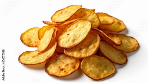  Crispy golden potato chips in a pile