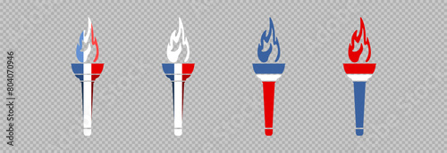 Burning torch colored in blue, white and red. Burning torch icon.