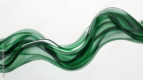 Single dark green abstract flowing liquid 3d wave stripe on white background