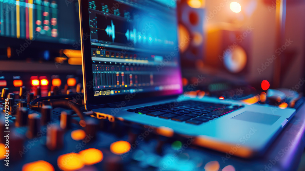 Close-Up of Mixer and Equalizer on Music Studio Control Desk