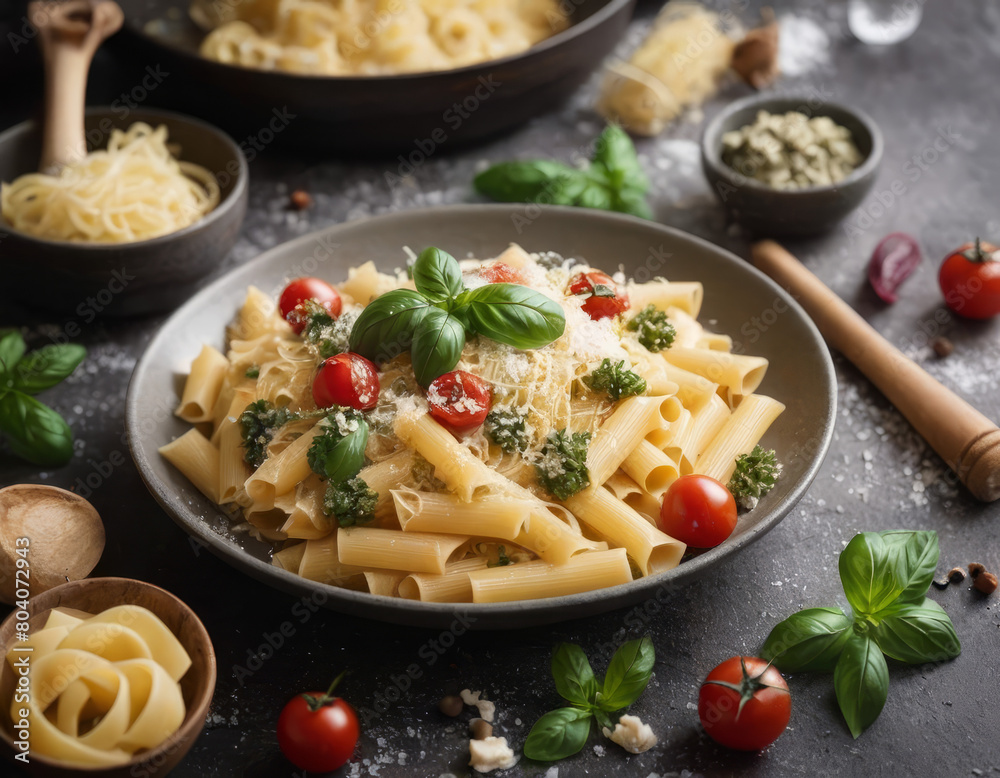 Il piatto di pasta, con la sua presentazione invitante, promette un viaggio culinario indimenticabile. Il piatto di pasta, con la sua presentazione invitante, promette un viaggio culinario indimenticabile.