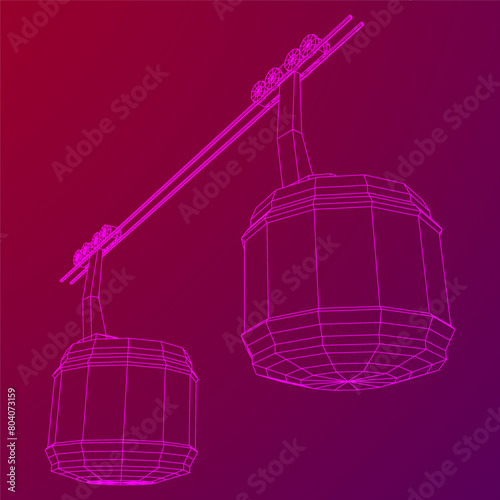 Cable car cabin gondola. Funicular simple cableway concept. Wireframe low poly mesh vector illustration